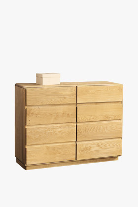 Tömör tölgyfa hálószobai komód, natúr színű, lekerekített élekkel